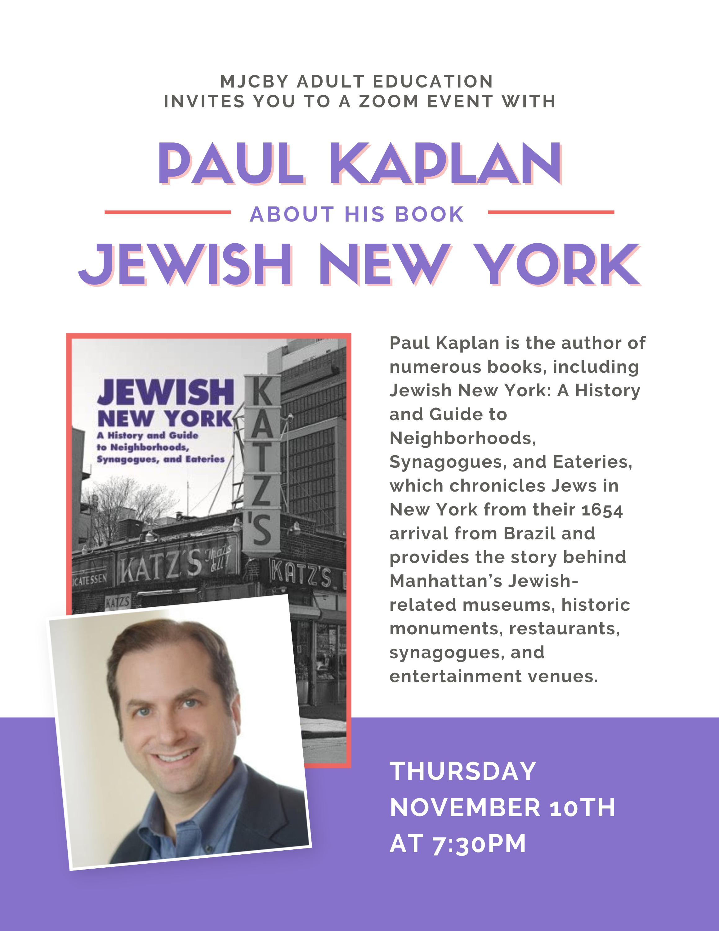 Adult Ed:  Jewish New York Discussion with author Paul Kaplan